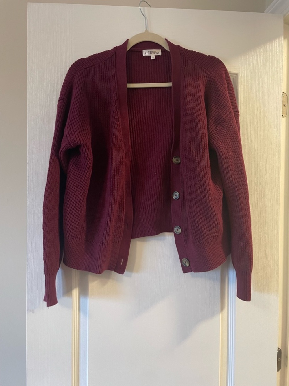 Women's 100% cotton Maroon Ribbed Button Cardigan Sweater, northern reflections